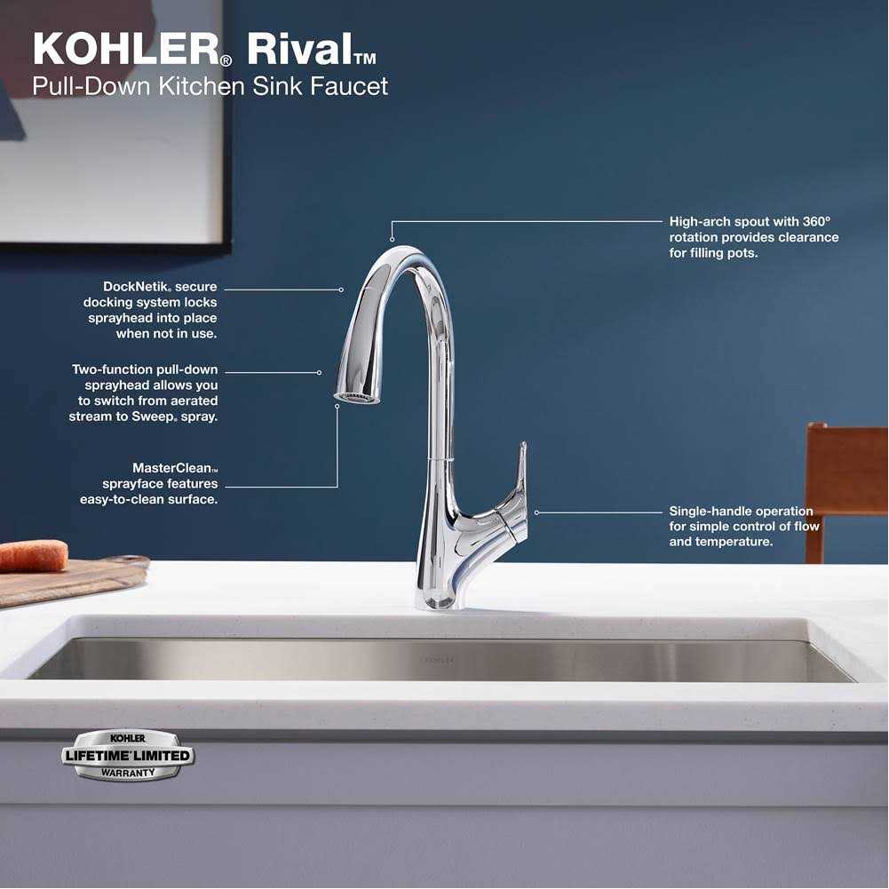 Kohler Rival Pull-down kitchen sink faucet with two-function sprayhead - Image 4