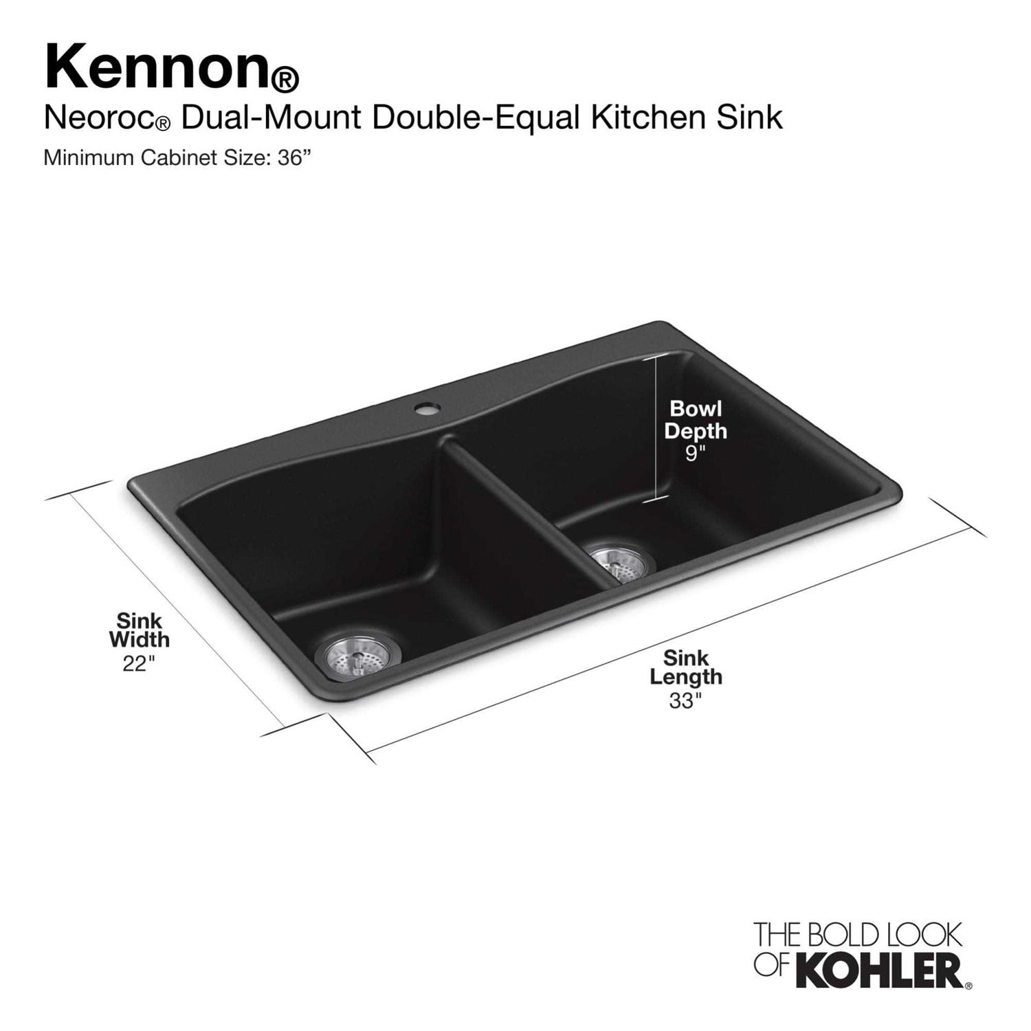 Kohler Kennon 33 x 22 x 9-5/8 Neoroc Top-mount/undermount Double-equal Kitchen Sink - Image 3