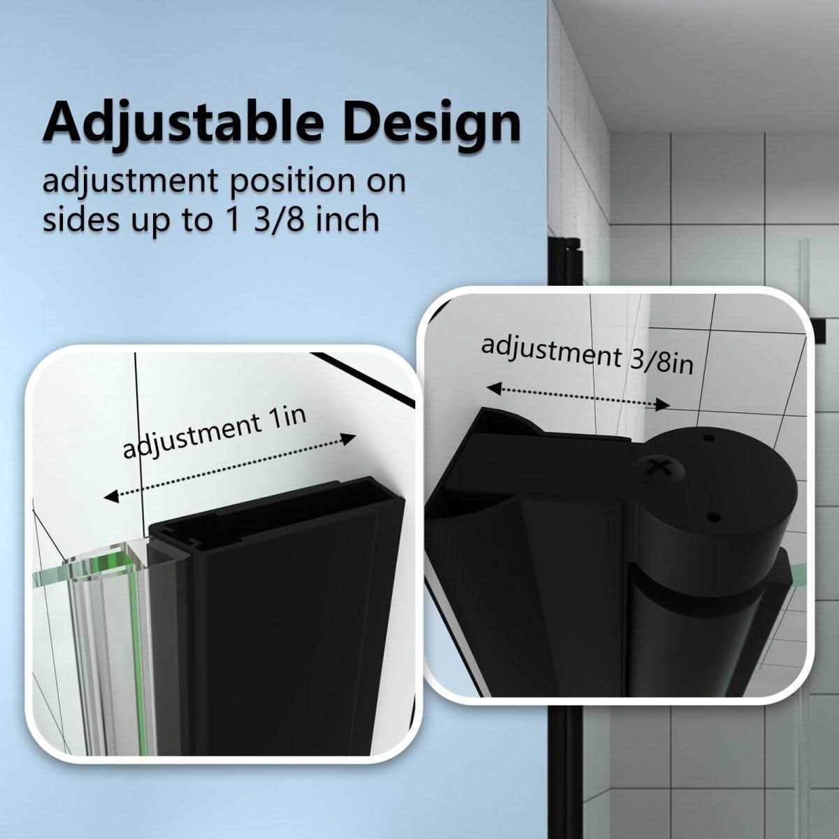 ExBriteUSA Es-diy 72 inch Pivot Shower Door Frameless Hinged in Matte Black Chrome Install Glass Shower Door Black - Image 4