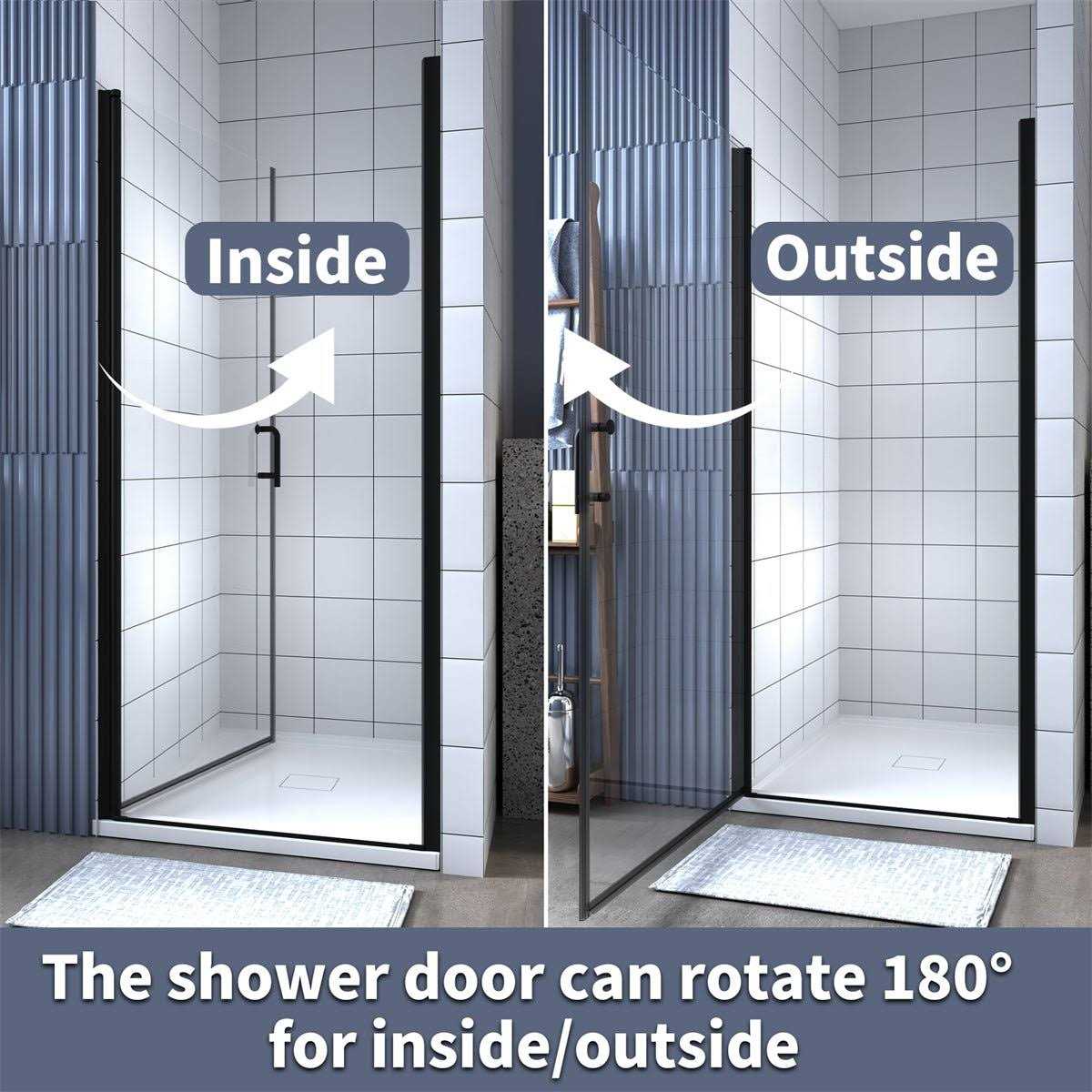 ExBriteUSA Es-diy 72 inch Pivot Shower Door Frameless Hinged in Matte Black Chrome Install Glass Shower Door Black - Image 4