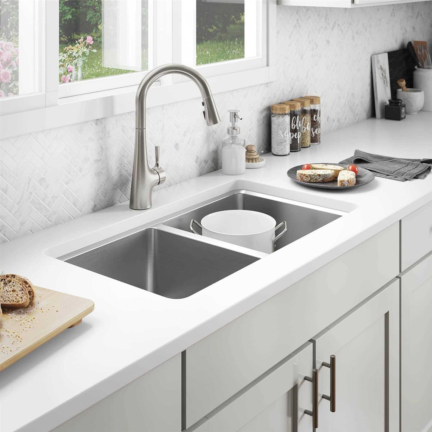 kohler Buckley 32-1/4 x 18-3/8 x 9-5/16 Undermount Double-equal Kitchen Sink 28900-NA - Image 5