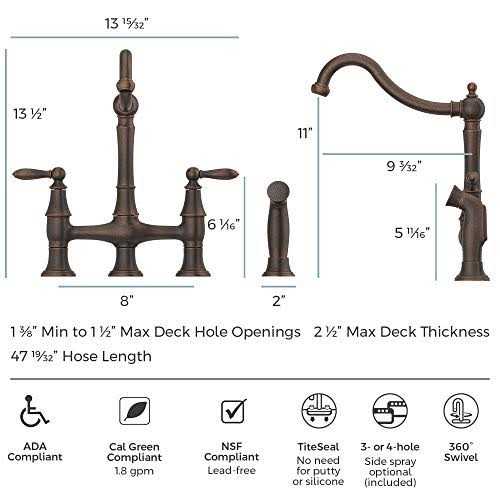 Pfister Courant 2-Handle Bridge Kitchen Faucet with Side Spray - Image 5