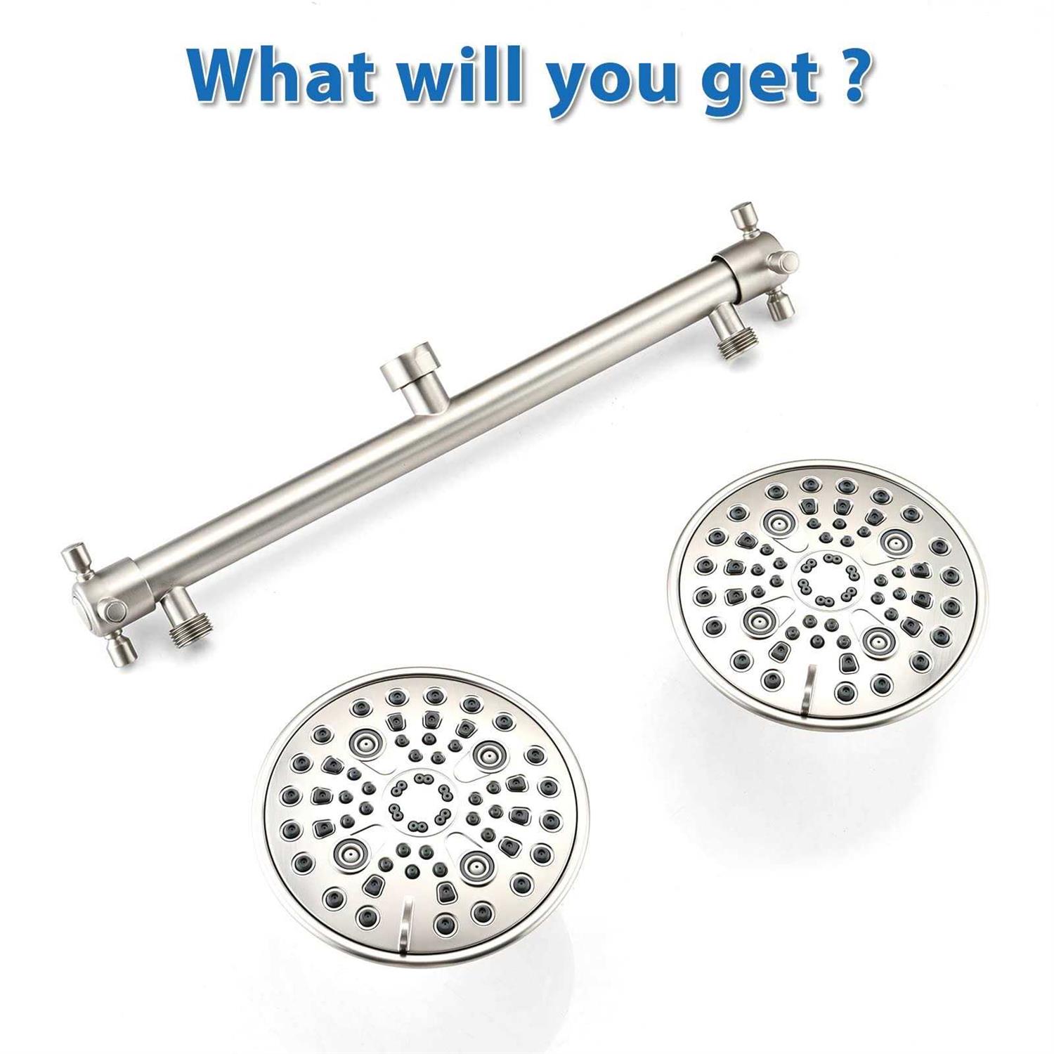 Proox Double Shower Head with Built-in Valve, High Pressure 6 Setting Dual Shower Head Design for Couple on Walk-in Bathroom or Single on Bathtub - Image 4