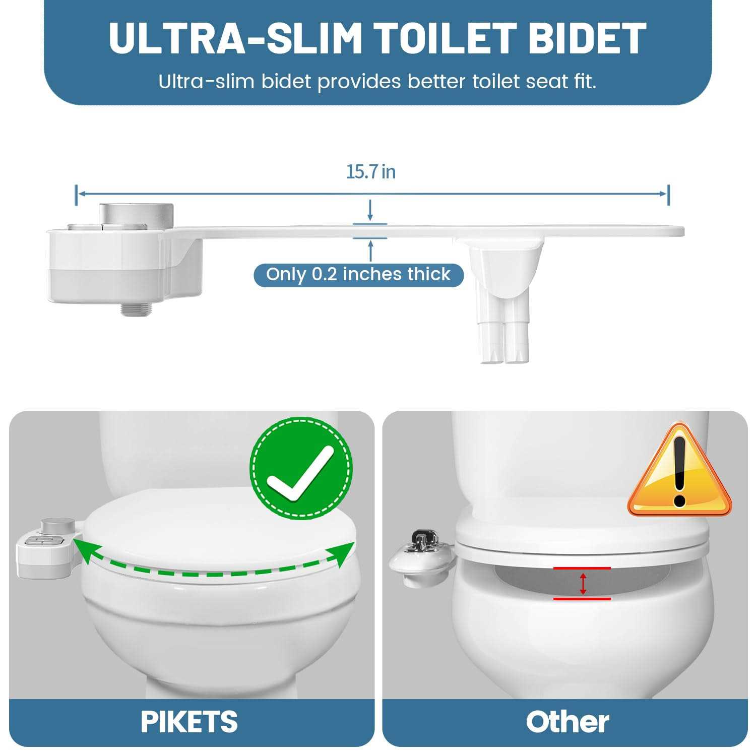 PIKETS Bidet Attachment for Toilet Dual Nozzle Non-Electric Fresh Water Bidet Toilet Seat Attachment with Nozzle Self - Image 3