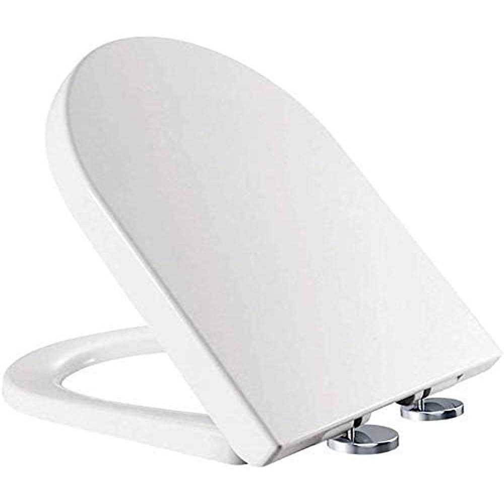 FELiCON Toilet Seat will Slow Close Modern Lid Toilet Covers White D-Shape Easy Clean & Fix Adjustable Hinges Seat Quick Release Loo B07Z7GFVJ3