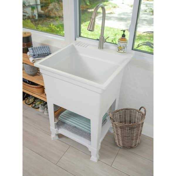 Glacier Bay All-in-One 24 in. x 24 in. Freestanding White Polypropylene Laundry Utility Sink w/ Stainless Steel Pull-Down Faucet - Image 4