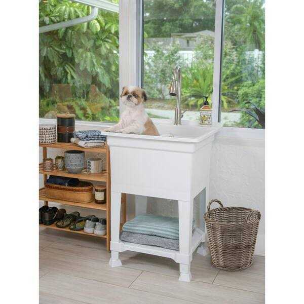 Glacier Bay All-in-One 24 in. x 24 in. Freestanding White Polypropylene Laundry Utility Sink w/ Stainless Steel Pull-Down Faucet - Image 5