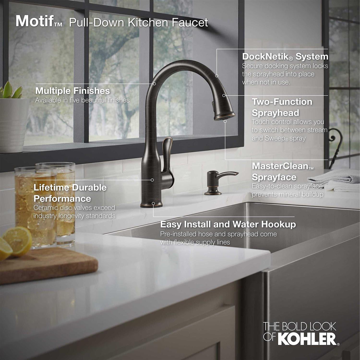 KOHLER Motif Pull-Down Kitchen Faucet with Soap/lotion Dispenser - Image 5