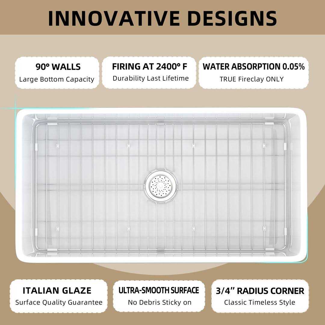 Ogonbrick Black Farmhouse Sink Single Bowl Fireclay Farmhouse Kitchen Sink with Sink Grid and Basket Strainer - Image 3