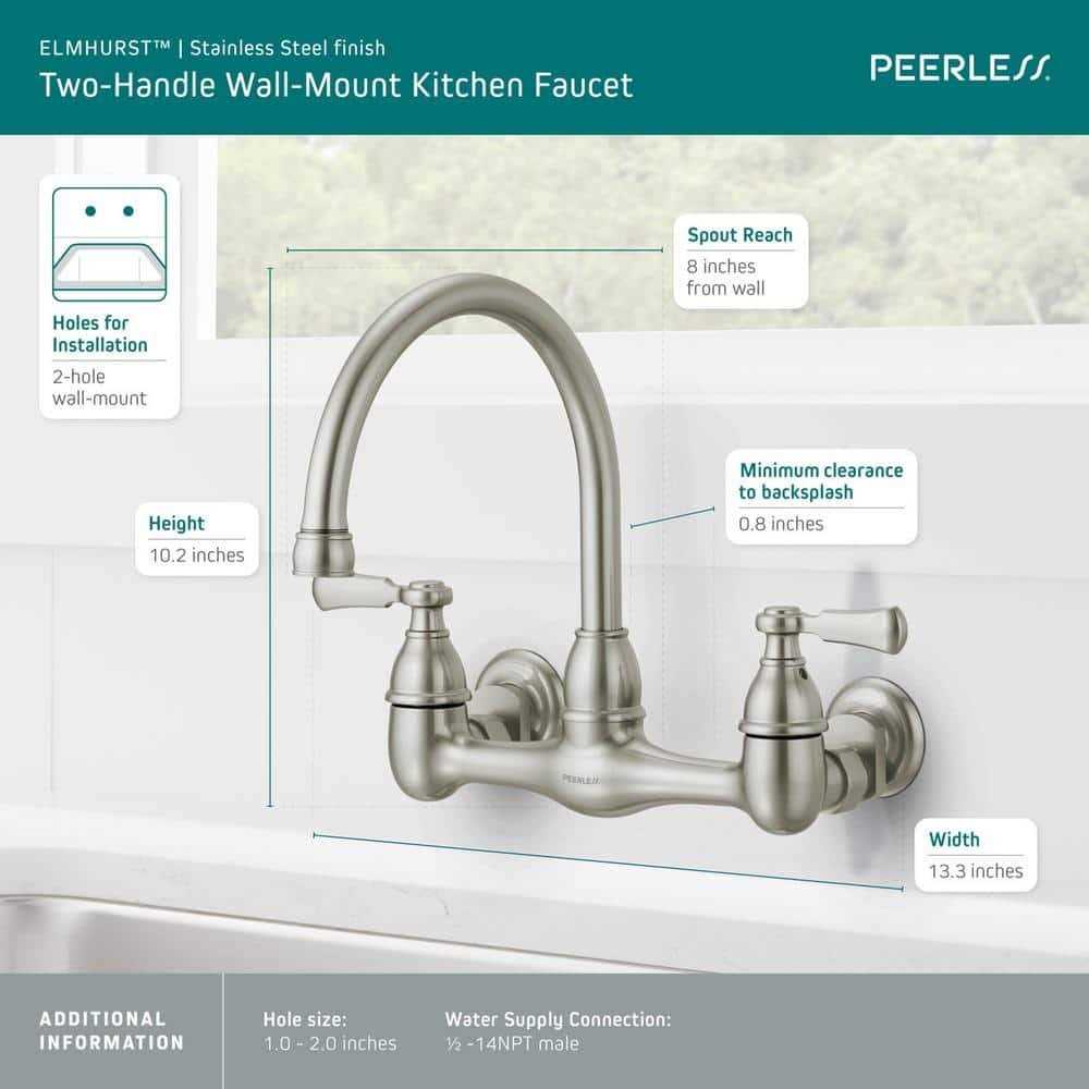 Peerless Elmhurst Two-Handle Wall-mount Kitchen Faucet P2765LF - Image 5