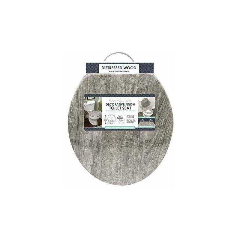 HOME + SOLUTIONS Round Distressed Wood Closed Front Toilet Seat - Image 4