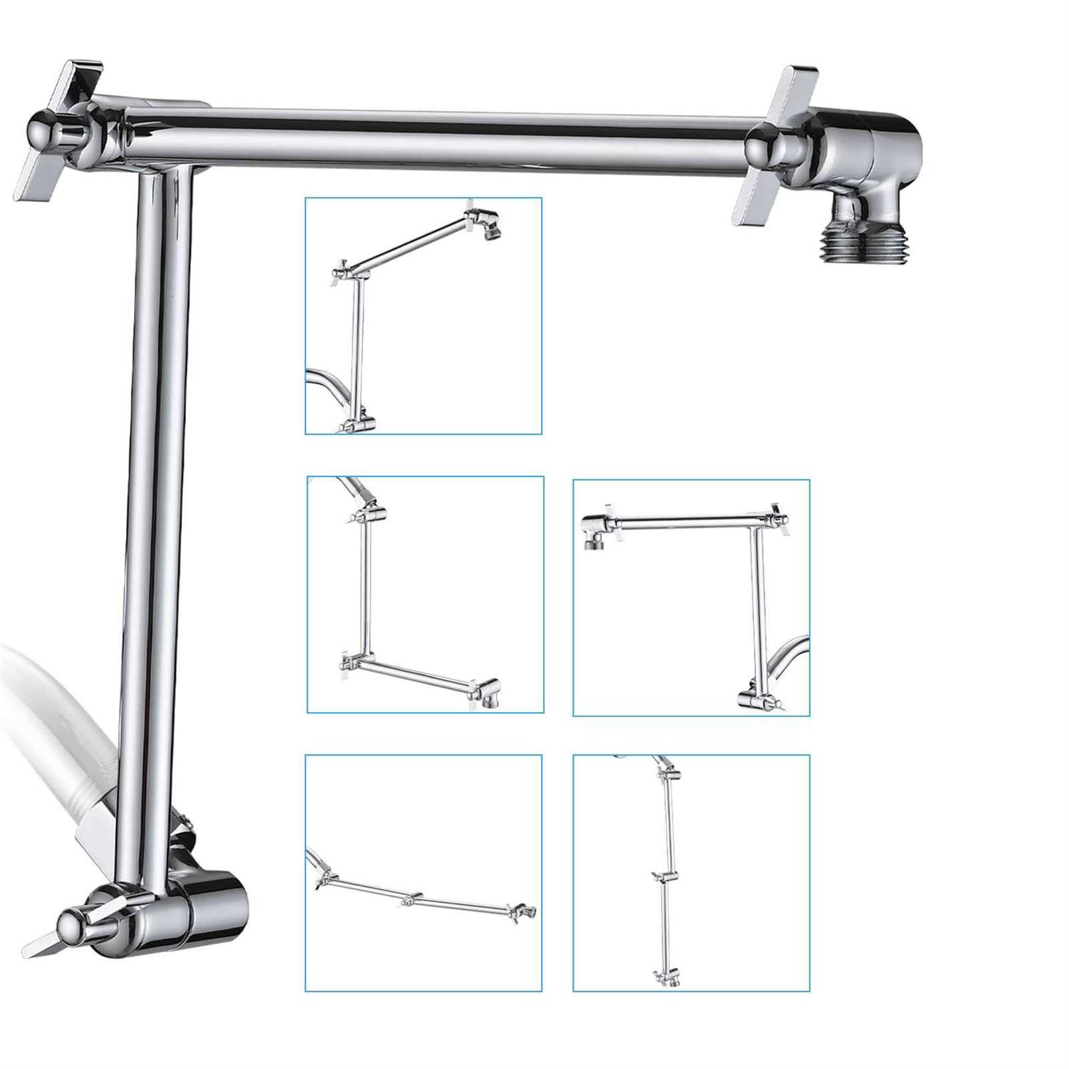 PDPBath Brass 16 Inch Shower Head Extension Arm Upgrade Flexible Height & Angle Adjustable Shower Arm Extender with Lock Joints