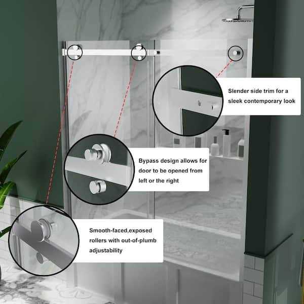 ES-DIY 58 in. H Sliding Frameless Tub Door in Chrome Clear Glass - Image 4