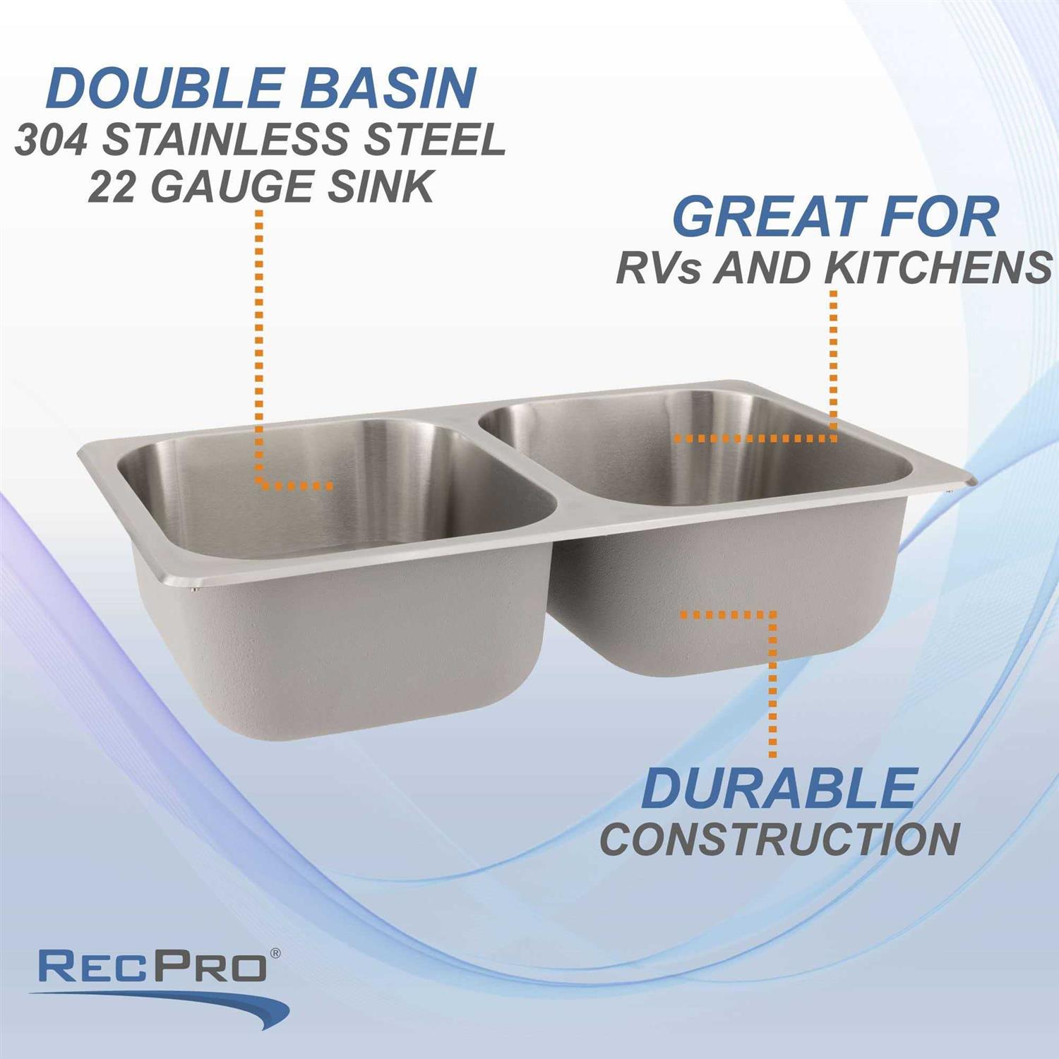 RecPro RV Stainless Steel Sink 27x16x17 Double RV Kitchen Sink - Image 3