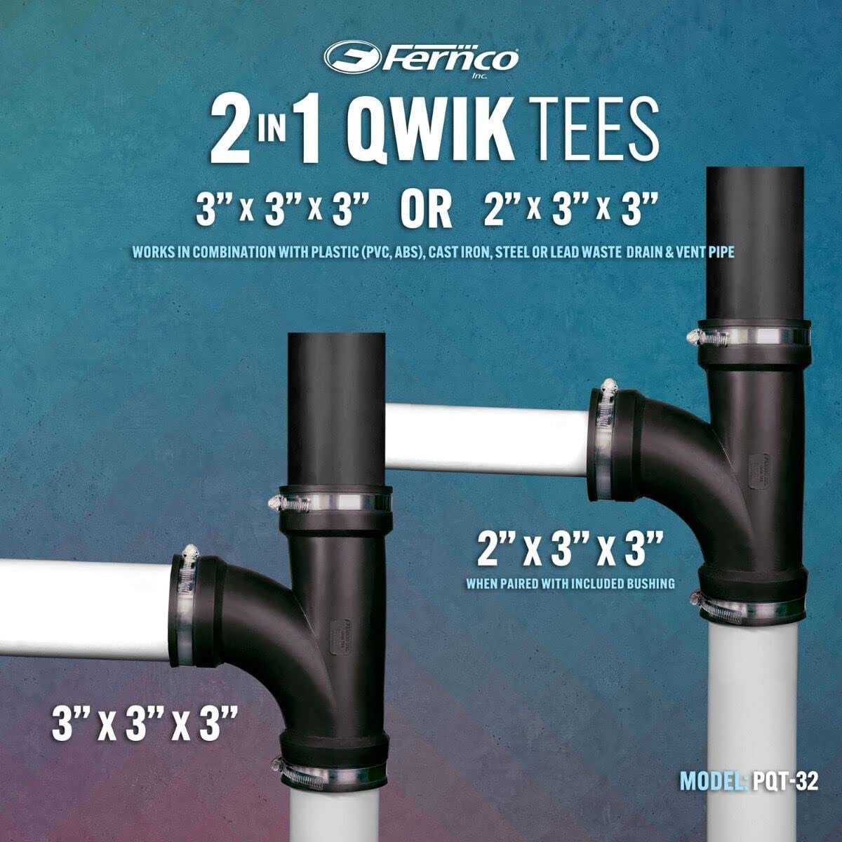 Fernco Flexible PVC Tee Reducer Bushing for DWV Cast Iron, Steel and Plastic Pipe Connections - Image 3