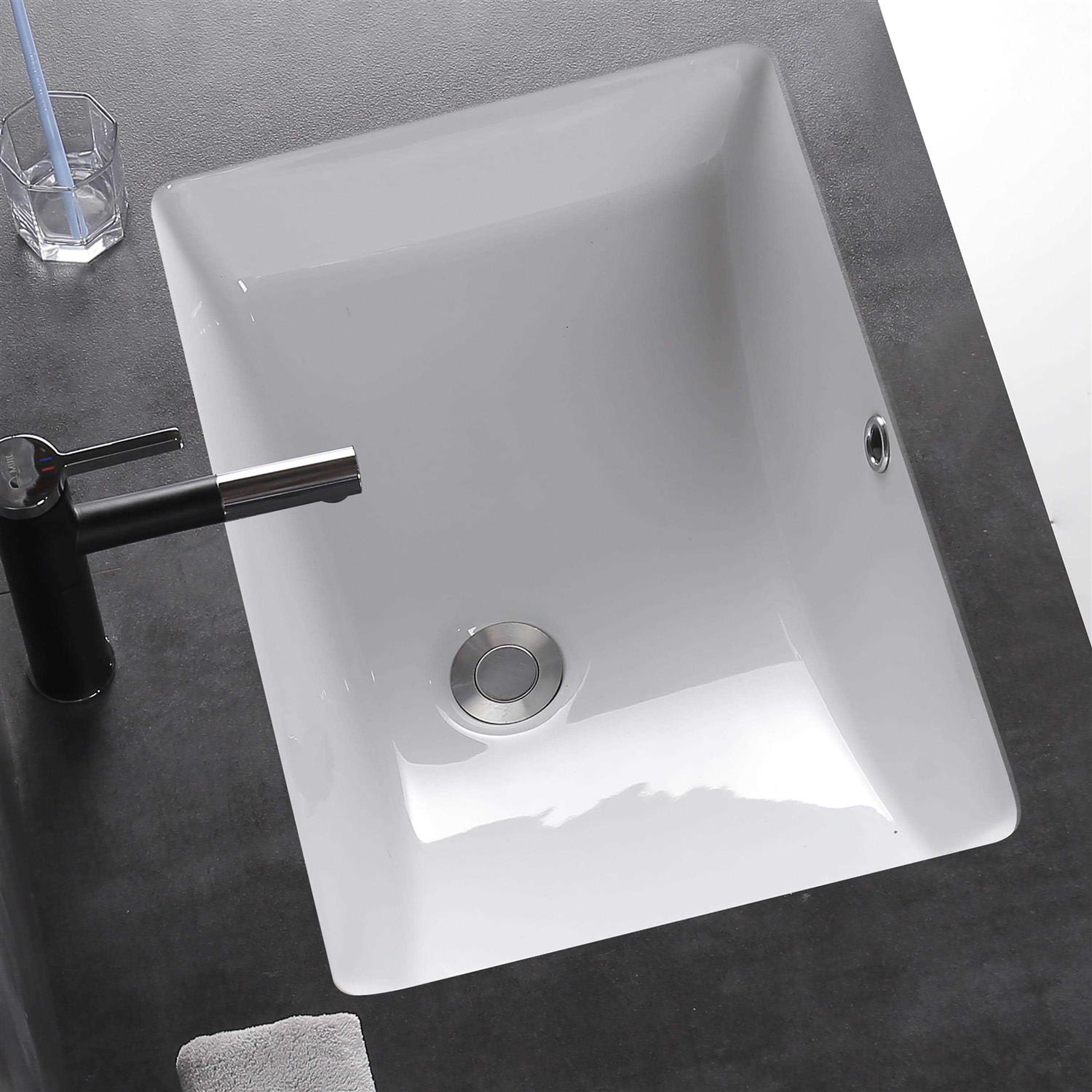 MEJE Vessel Sink Rectangle Undermount Bathroom Sink Lavatory Vanity Ceramic Pure White - Image 3