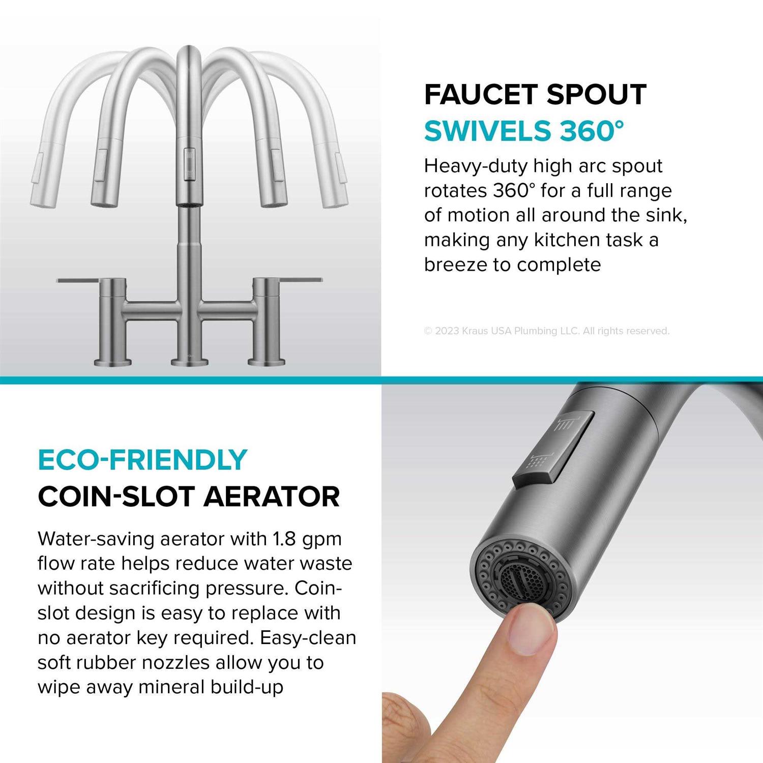 Kraus Oletto Bridge Kitchen Faucet with Pull-Down Sprayhead KPF-3122 - Image 4