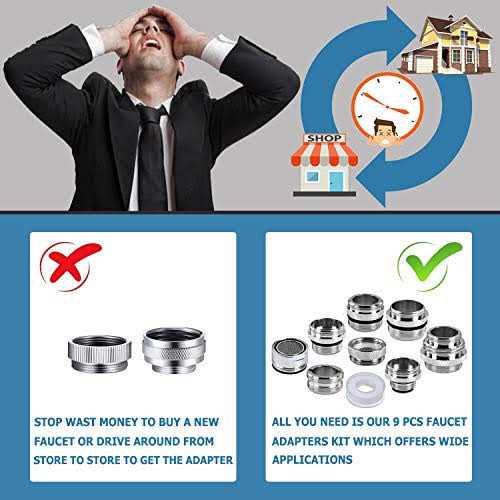 ExcelFu 9 Pieces Faucet Adapter Kit Brass Aerator Adapter Male Female Kitchen Sink Faucet Adapter to Garden Hose - Image 5