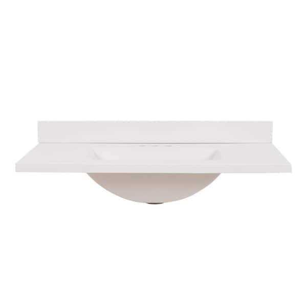 Home Decorators Collection 22 in. D Cultured Marble White Rectangular Single Sink Vanity Top in White - Image 3