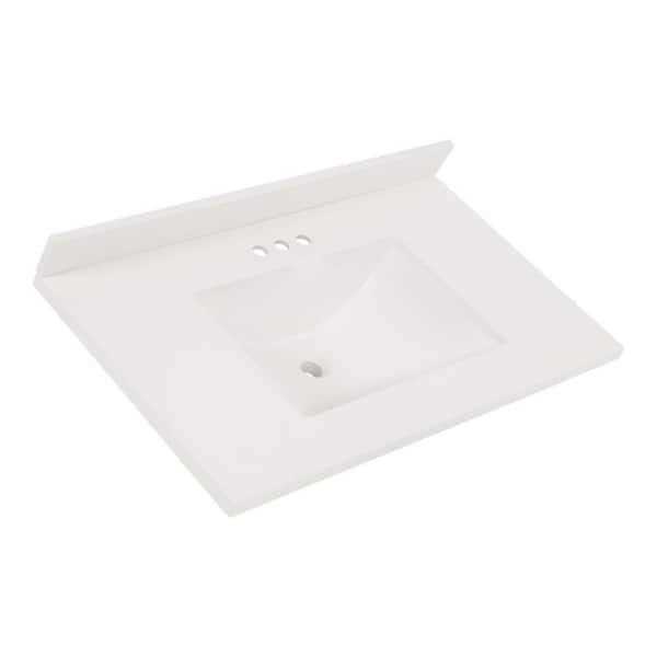 Home Decorators Collection 22 in. D Cultured Marble White Rectangular Single Sink Vanity Top in White - Image 4