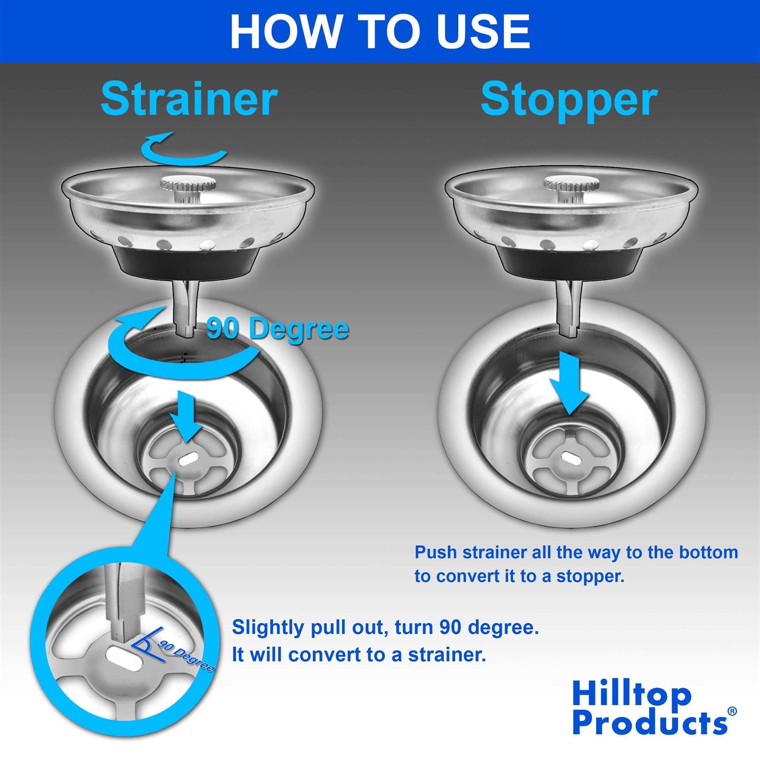 Hilltop Products 2 Pack Kitchen Sink Strainer and Stopper Combo Basket Replacement for Standard 3-1/2 inch Drain - Image 3