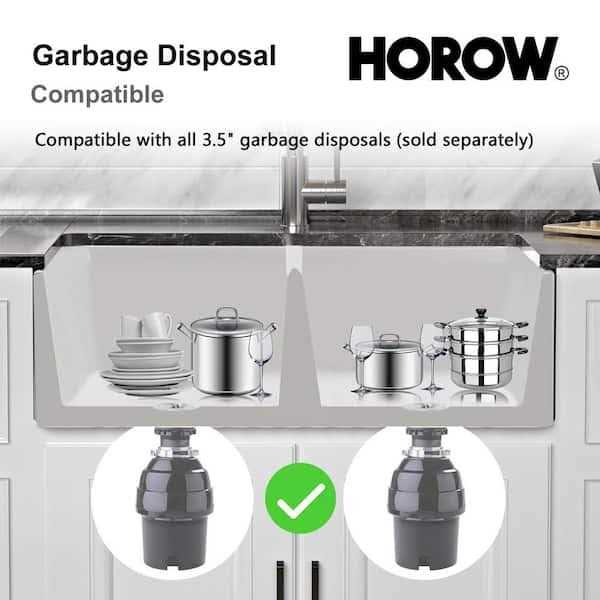 HOROW White Fireclay 33 in. Double Bowl Farmhouse Apron Kitchen Sink Workstation Kitchen Sink with Bottom Grid - Image 4