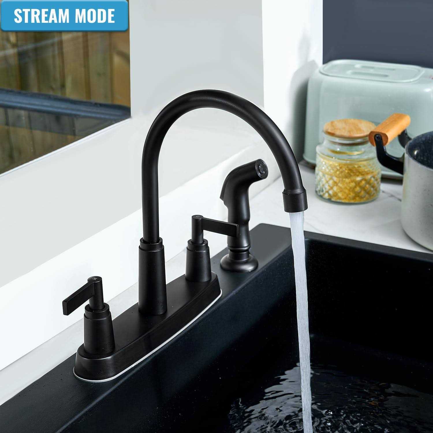 KINFAUCET Modern 2 Handle Kitchen Sink Faucet with Side Sprayer, High Arc 360 Swivel Stainless Steel 3 or 4 Hole Kitchen Faucet for Rv Camper - Image 4