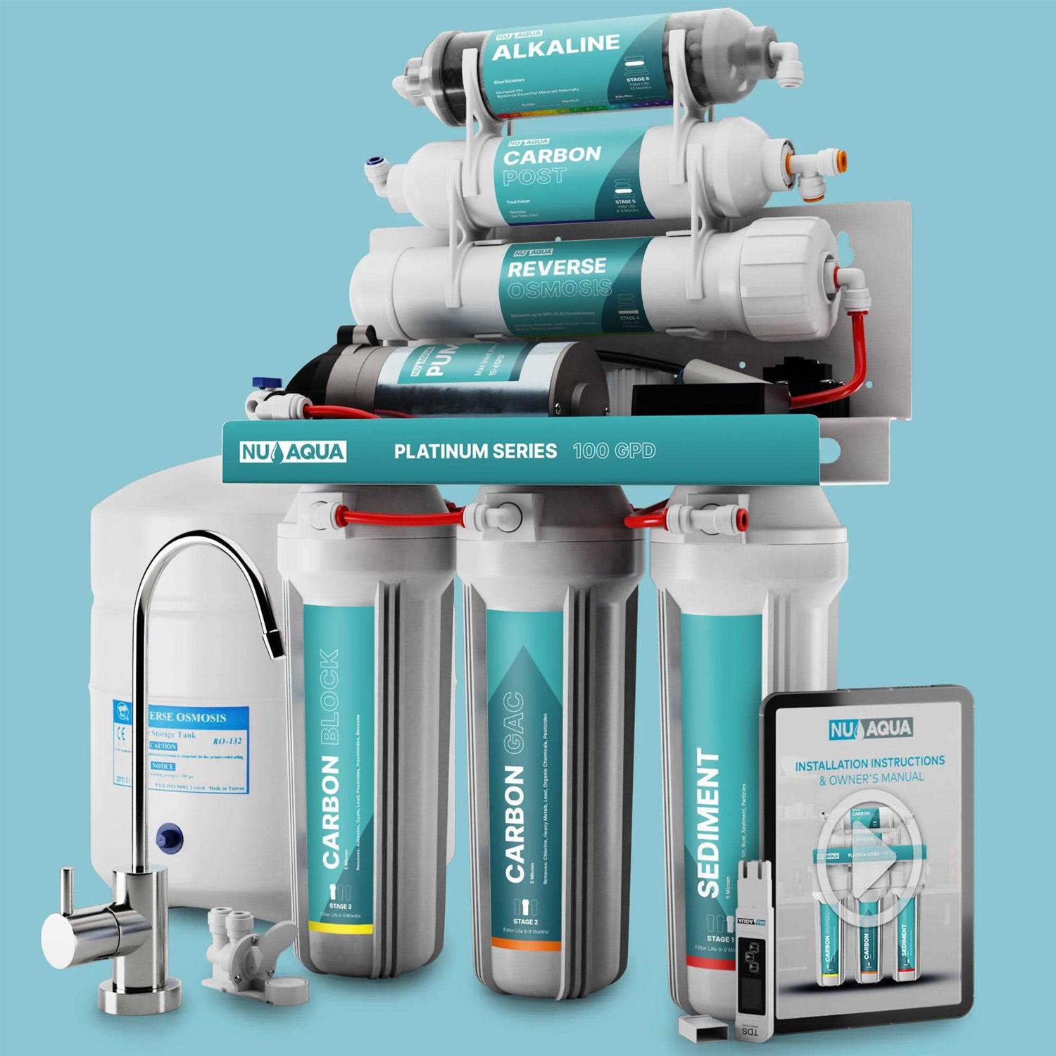 Nu Aqua Platinum Series 6 Stage Alkaline 100gpd Ro System With Booster Pump