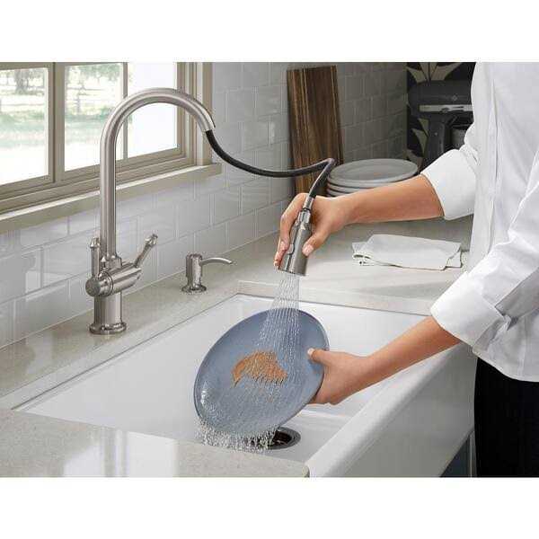 KOHLER Thierry Two Handle Pull-Down Sprayer Kitchen Faucet with Soap Dispenser - Image 4