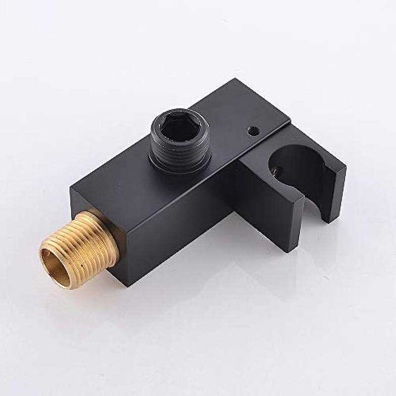 ENGA Bathroom Square Matte Black Solid Brass Hand Held Shower Head With Wall Connector and Hose System Wall Mount Handheld Showerheads Set - Image 3