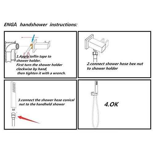ENGA Bathroom Square Matte Black Solid Brass Hand Held Shower Head With Wall Connector and Hose System Wall Mount Handheld Showerheads Set - Image 4