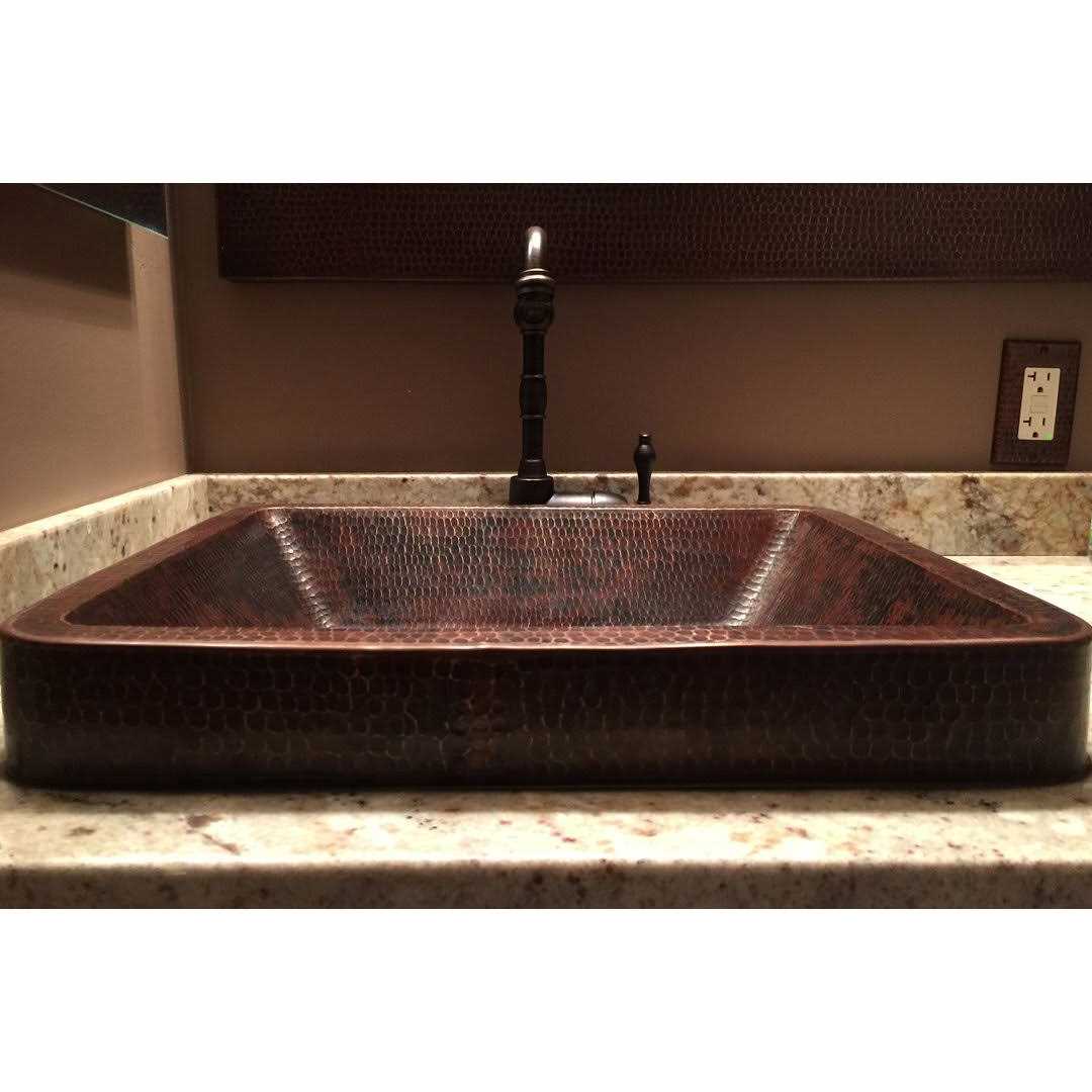 Premier Copper Products Rectangle Skirted Hammered Copper Vessel Sink - Image 3
