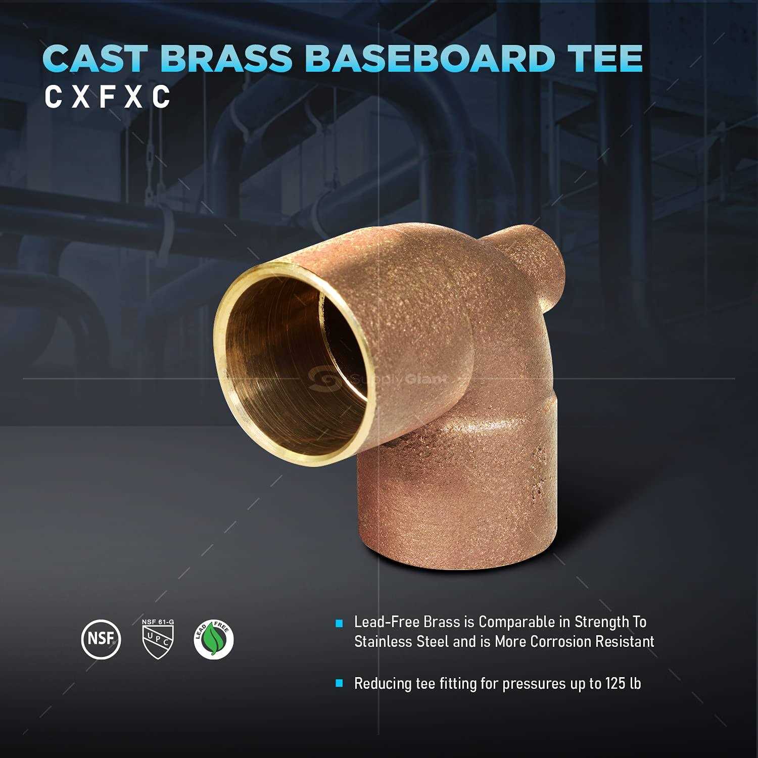 Everflow Supplies CFCT3418 Cast Brass Baseboard Tee Fitting with Solder Cup to Female Thread Connection and Solder Cup Branch - Image 3