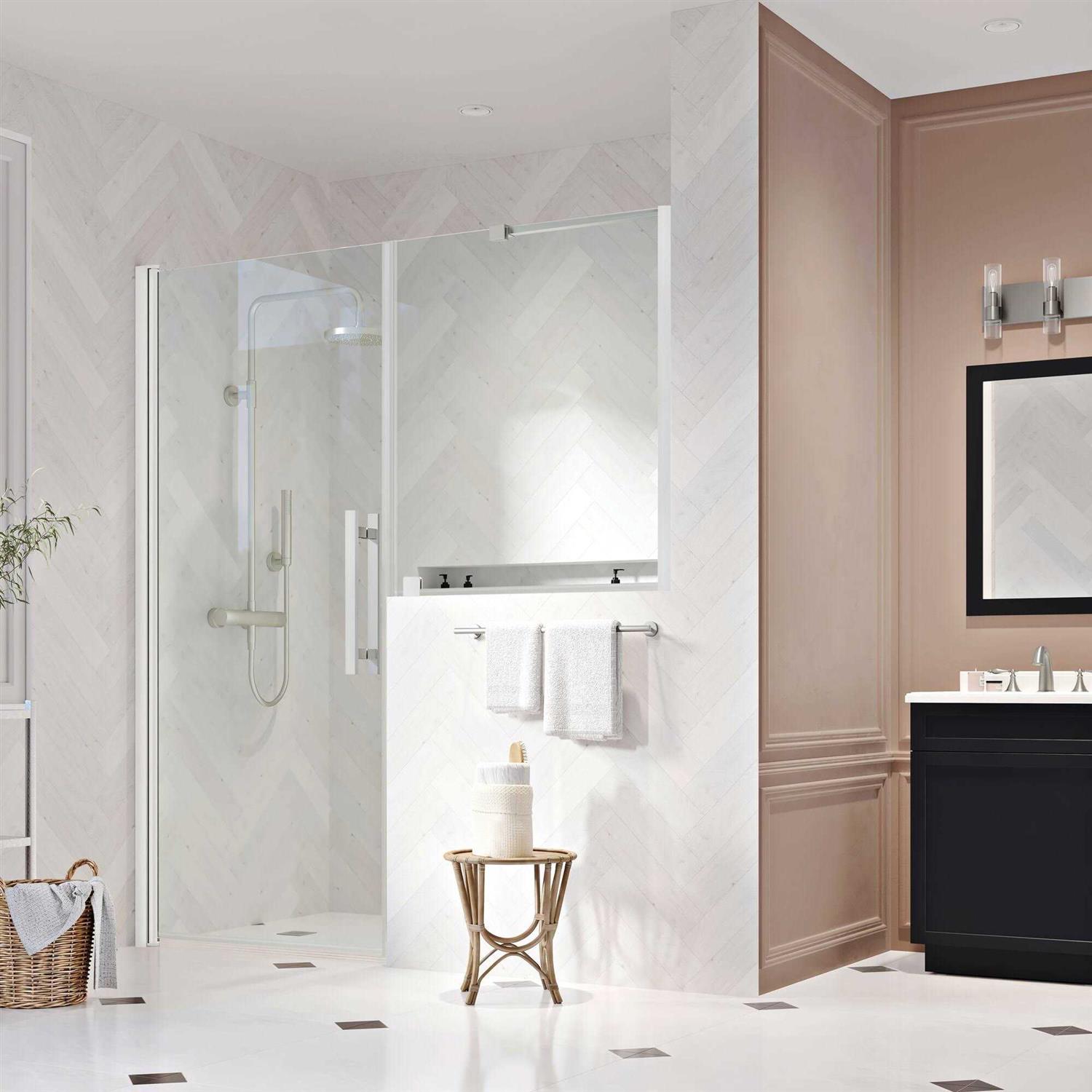 Ove Decors Pasadena 57-7/16 in. W x 72 in. H Pivot Frameless Shower Door in Chrome with Buttress Panel PA0690100 - Image 2