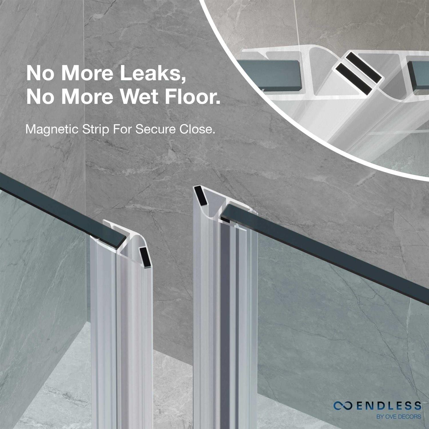 Ove Decors Pasadena 57-7/16 in. W x 72 in. H Pivot Frameless Shower Door in Chrome with Buttress Panel PA0690100 - Image 4