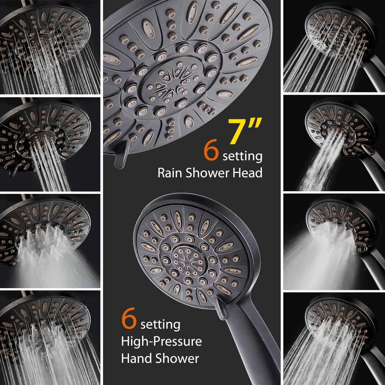 AquaDance 7 Premium High Pressure 3-Way Rainfall Combo with Stainless Steel Hose – Enjoy Luxurious 6-setting Rain Shower Head and Hand Held Shower - Image 3