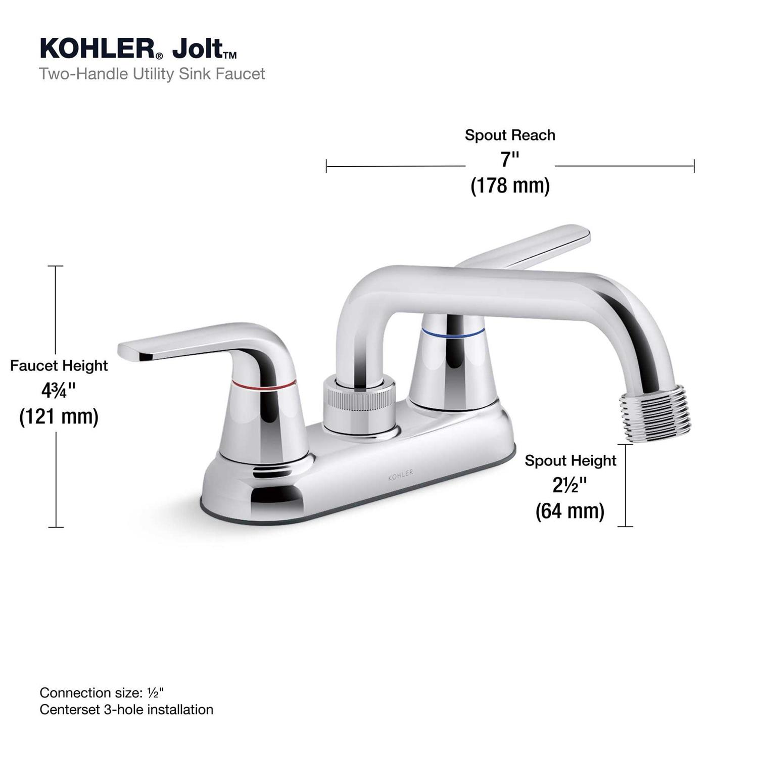 KOHLER Jolt Two-Handle Utility Sink Faucet with 3/4 threaded GHT spout - Image 4
