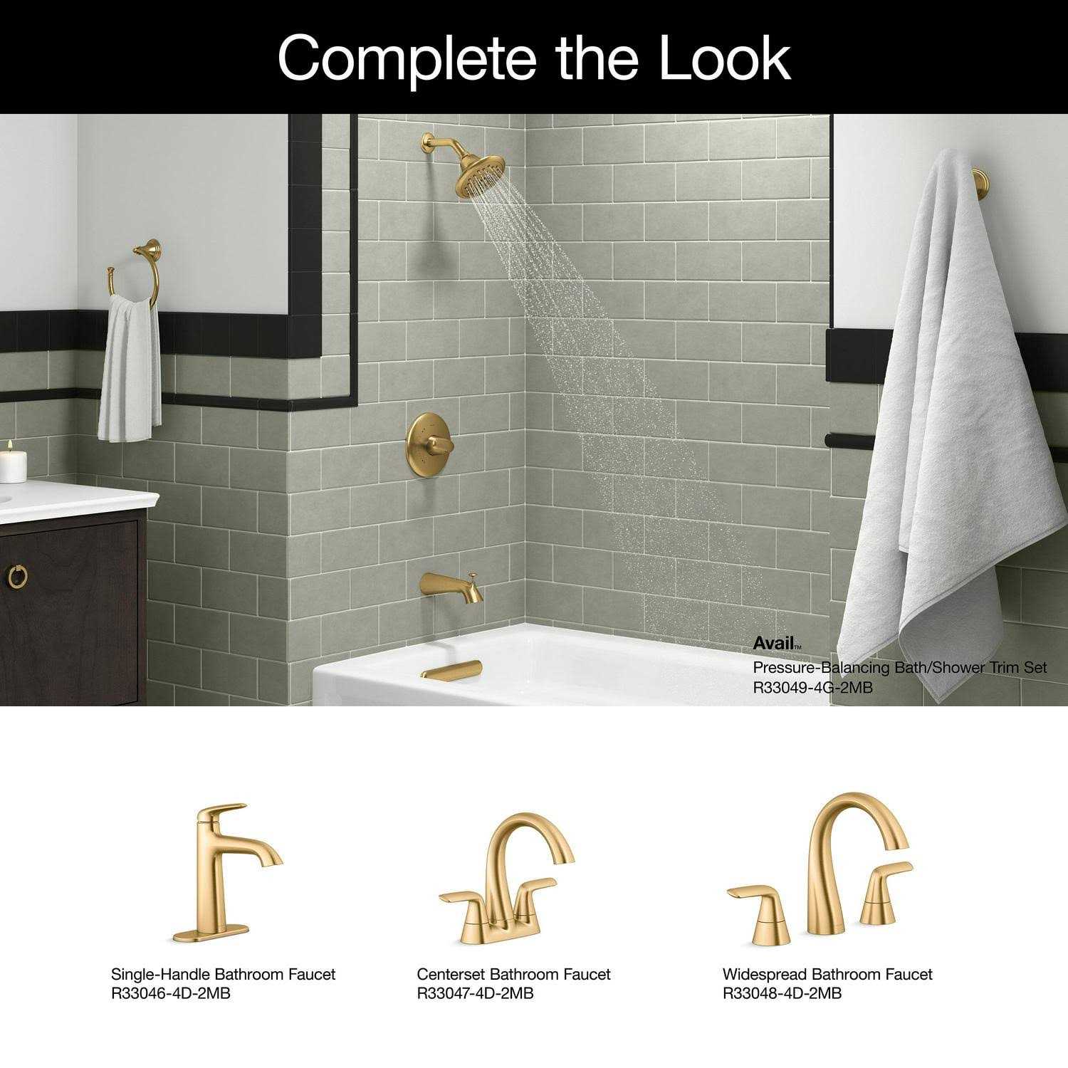 KOHLER Avail Vibrant Moderne Brushed Brass 1-Handle Bathtub and Shower Faucet with Valve K-R33049-4G-2MB - Image 3