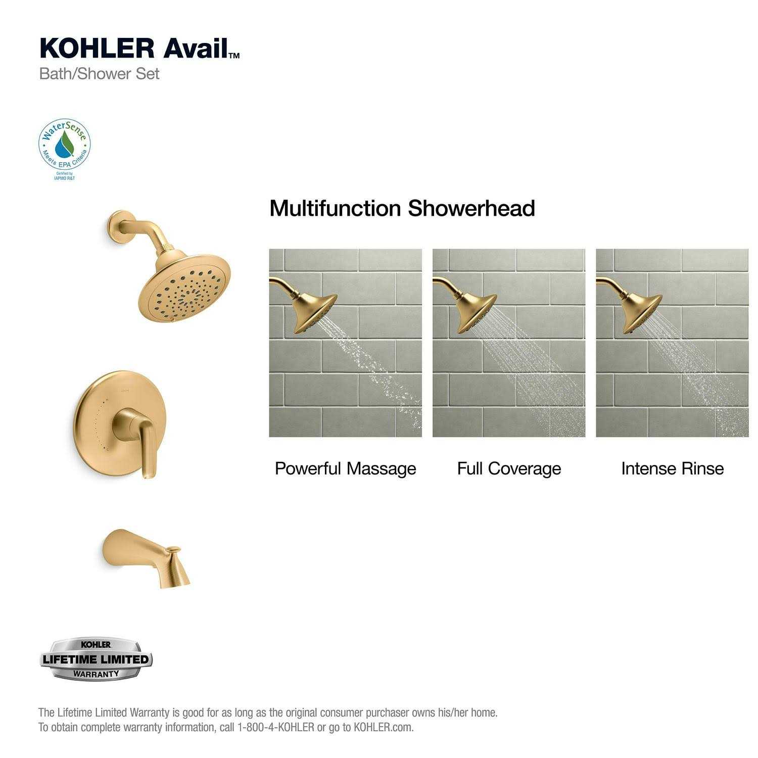 KOHLER Avail Vibrant Moderne Brushed Brass 1-Handle Bathtub and Shower Faucet with Valve K-R33049-4G-2MB - Image 5