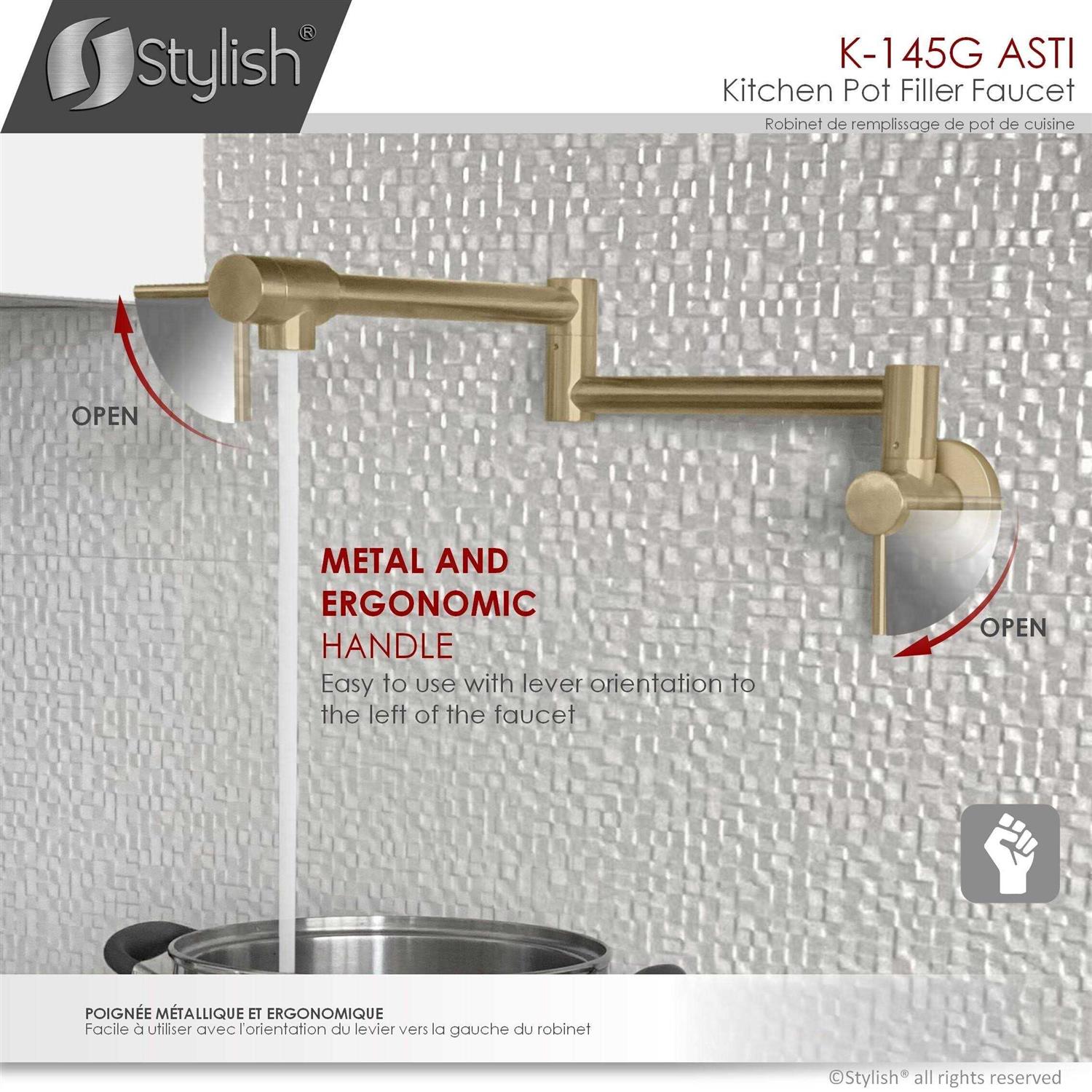 Stylish Stainless Steel Wall Mount Pot Filler Folding Stretchable with Single Hole Two Handles K-145 - Image 5