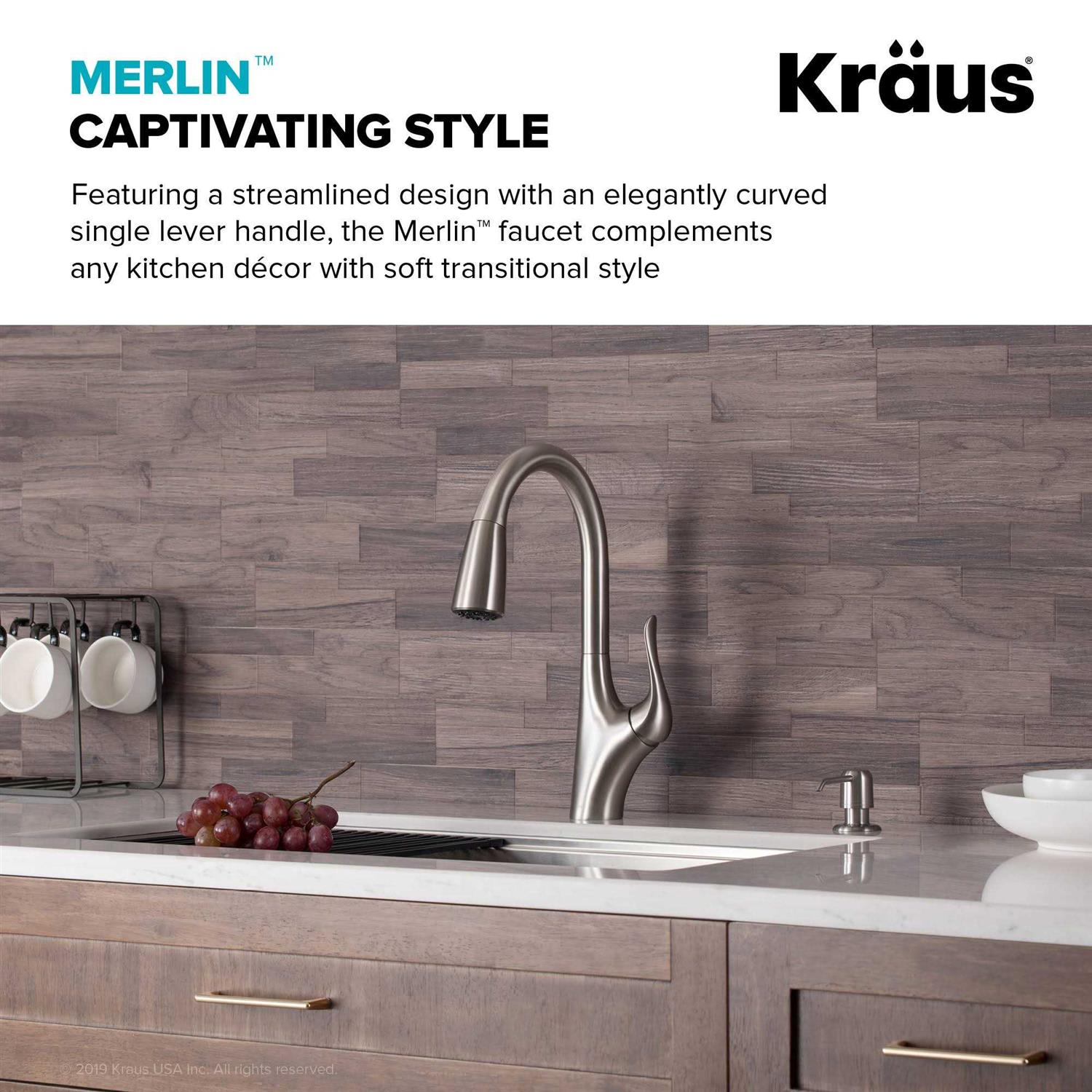 Kraus Merlin Single Handle Pull-Down Kitchen Faucet Spot Free KPF-1674SFS - Image 5