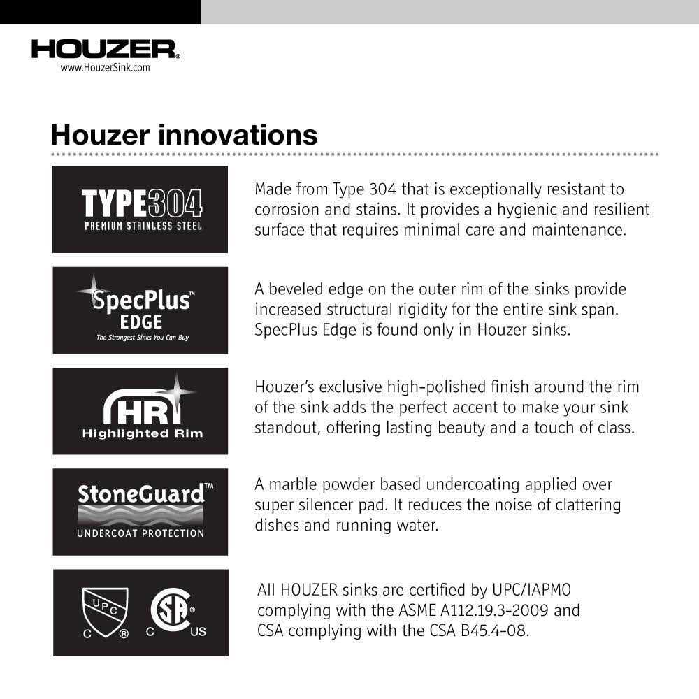 Houzer CS-1105-1 Club Series Undermount Stainless Steel Bar Prep Sink - Image 3