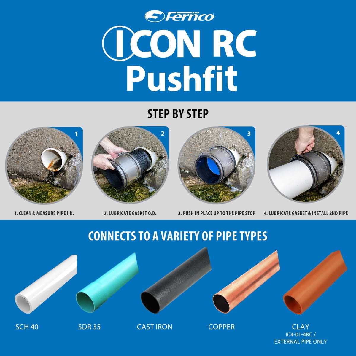 Fernco 4 Icon RC Pushfit DWV Coupling Sheared Off Pipe Connector with Shielded Coupler, Plastic, Cast Iron and Copper - Image 3