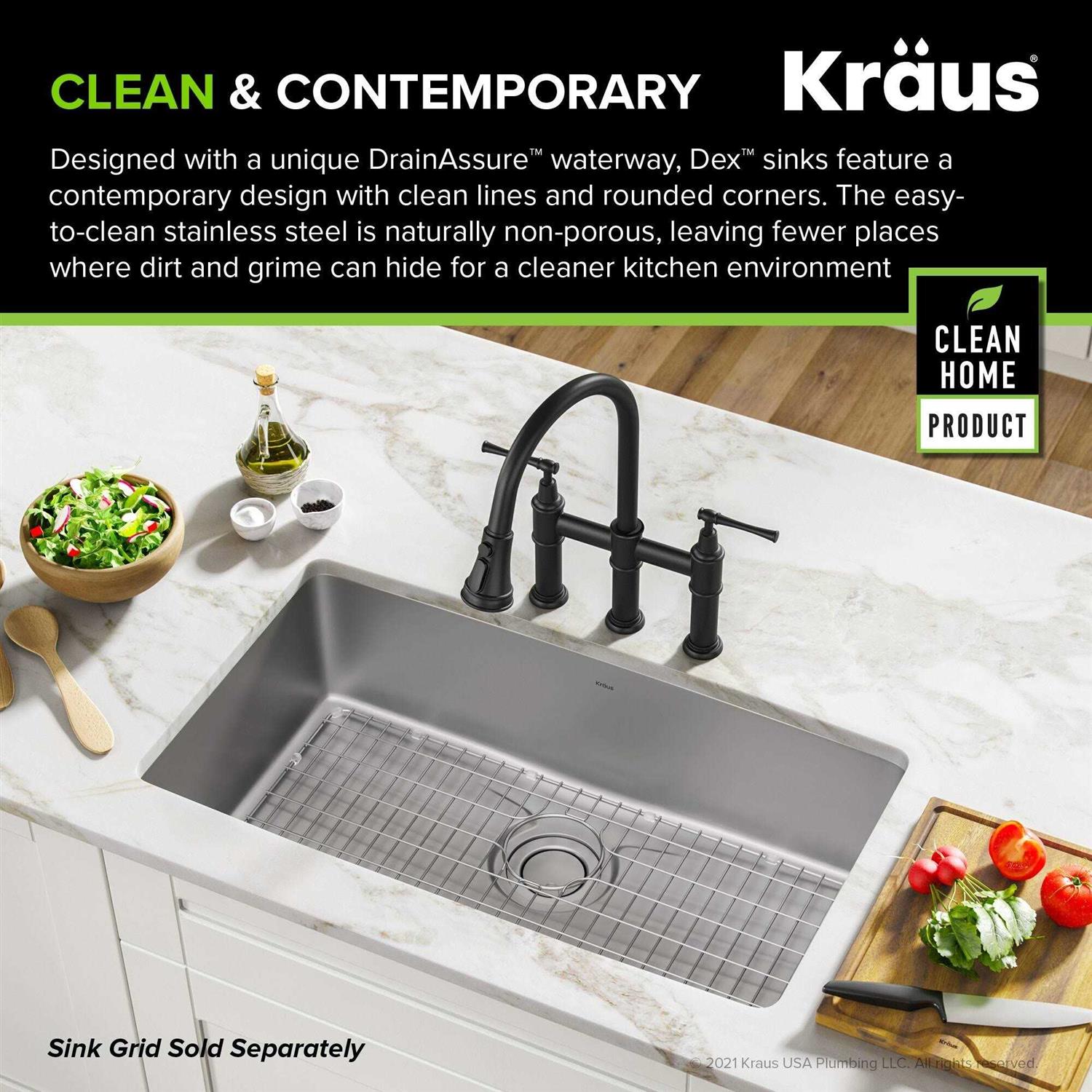Kraus Dex 32 Inch Undermount 16 Gauge Stainless Steel Single Bowl Kitchen Sink KA1US32B - Image 4