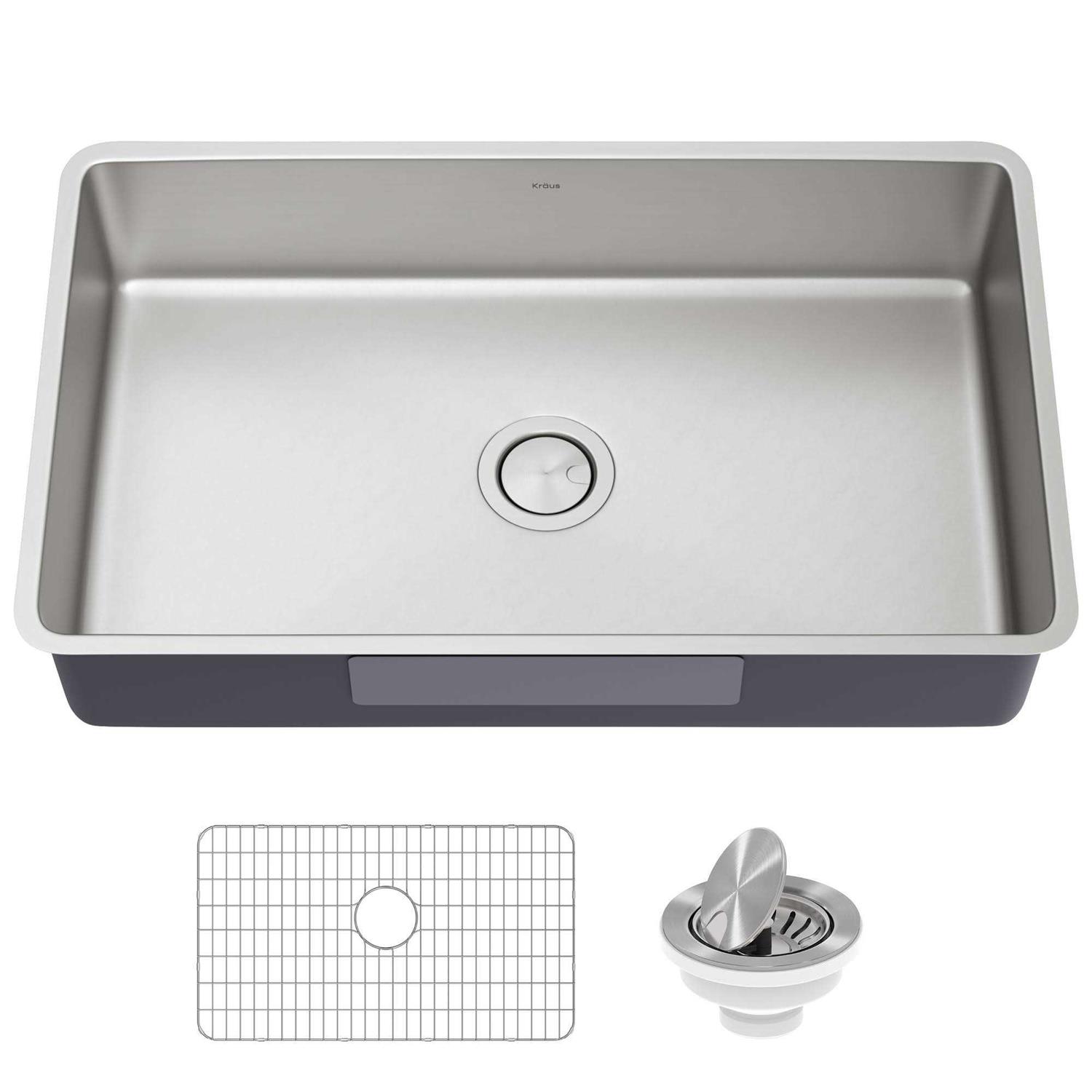 Kraus Dex 32 Inch Undermount 16 Gauge Stainless Steel Single Bowl Kitchen Sink KA1US32B - Image 5